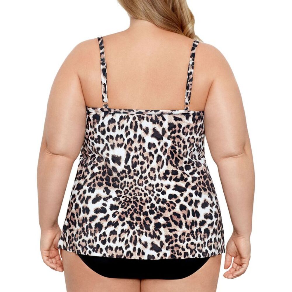 Swim Solutions Womens Plus Size Flyaway Fauxkini One-Piece Swimsuit 24W Beige - Picture 2 of 3